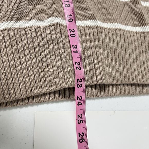 Banana Republic Cotton Silk Crew Neck Sweater Women Large Beige/White Stripe - Picture 11 of 11